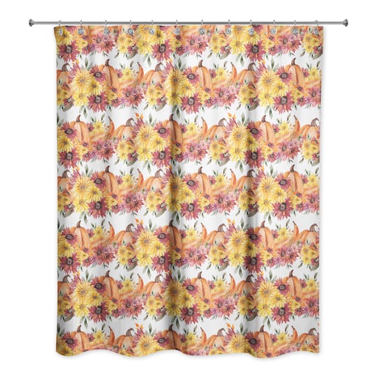 Fall Watercolor Floral Shower Curtain